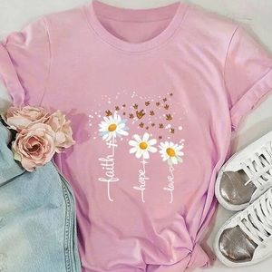 SHEIN Pink Faith, Love & hope Short Sleeve Shirt